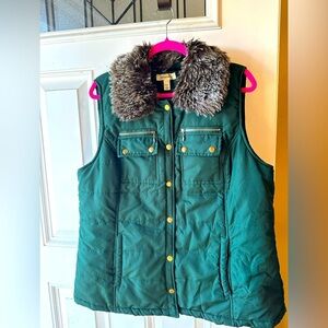Dressbarn Women's Green Faux Fur Collar Vest Size: 1X